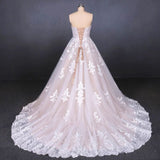 A Line Strapless Lace Appliques Wedding Dress, Cheap Bridal Dresses HZ0527