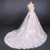 A Line Strapless Lace Appliques Wedding Dress, Cheap Bridal Dresses HZ0527