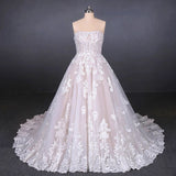 A Line Strapless Lace Appliques Wedding Dress, Cheap Bridal Dresses HZ0527