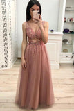New A Line V Neck Beading Prom Dresses, Long Tulle Prom Dress HZ0527