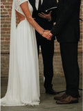 A-Line Bateau Cap Sleeves Open Back Bohemian Wedding Dress with Lace HZ0527