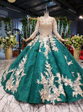 Long Sleeve Ball Gown Wedding Dress Appliques Beading Quinceanera Dresses HZ0527