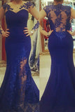 New Arrival Scoop Applique Long Sleeves Royal Blue Mermaid Plus Size Dresses HZ0527