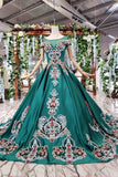 New Arrival Prom Dresses Short Sleeves Green Ball Gown With Applique Beads HZ0527