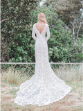 Mermaid V-Neck Backless Long Sleeves Lace Elegant Wedding Dress HZ0527