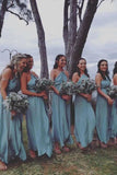A-Line Cross Neck Backless Ankle-Length Blue Keyhole Chiffon Bridesmaid Dress HZ0527