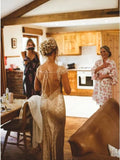 Sheath Round Neck Backless Rose Gold Sequin Long Bridesmaid Dress HZ0527