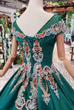 New Arrival Prom Dresses Short Sleeves Green Ball Gown With Applique Beads HZ0527