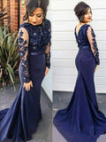 Trumpet/Mermaid Lace Appliques Blue Long Sleeves Plus Size Dresses HZ0527