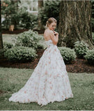A Line Floral Long Prom Dresses Strapless Beautiful Flower Printed Prom Dress HZ0527