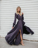 A-line Burgundy Long Prom Dresses Long Sleeve Simple Cheap Evening Dress HZ0527