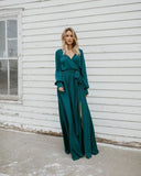 A-line Burgundy Long Prom Dresses Long Sleeve Simple Cheap Evening Dress HZ0527