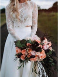 Two Piece Long Sleeves Chiffon Beach Wedding Dress With Lace HZ0527