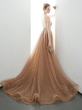 A-line Spaghetti Straps Tulle Long Lace Appliques Prom Dresses Formal Evening Dress HZ0527
