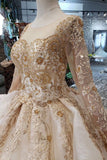 New Arrival Prom Dresses Long Sleeves Ball Gown Scoop With Applique Beads Lace Up Back HZ0527