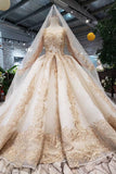 New Arrival Prom Dresses Long Sleeves Ball Gown Scoop With Applique Beads Lace Up Back HZ0527