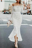 Mermaid Off-the-Shoulder Long Sleeves High Low Lace Beach Wedding Dress HZ0527