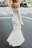 Mermaid Off-the-Shoulder Long Sleeves High Low Lace Beach Wedding Dress HZ0527