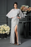 Promfast Elegant A-Line Grey One Shoulder Sleeveless Beads Slit Chiffon Mother of the Bride Dresses HZ0527
