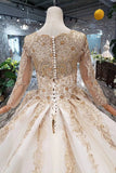 New Arrival Prom Dresses Long Sleeves Ball Gown Scoop With Applique Beads Lace Up Back HZ0527