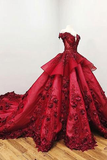 Charming Red Ball Appliques Gown Prom Dress With Beads, Quinceanera Dresses HZ0527