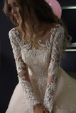 Promfast Long sleeve wedding dress Open back Sequins tulle A line wedding dress HZ0527
