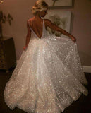 Charming Backless Sequined A Line Long Prom Dresses,Formal Women Dress HZ0527