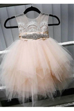 Promfast Cute Tulle Jewel Neckline Cap Sleeve Beading Flower Girl Dresses With Lace Appliques HZ0527