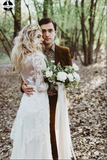 Promfast White Tulle Lace Long Sleeves Beach Wedding Dresses, Bridal Gown HZ0527