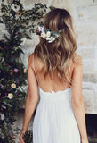 Beautiful A Line Lace Long White Spaghetti Straps Beach/Coast Wedding Dress HZ0527