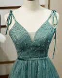 Spaghetti Straps Tulle Modest A Line Evening Dress Long Prom Dress HZ0527