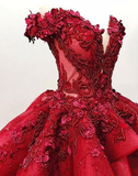 Charming Red Ball Appliques Gown Prom Dress With Beads, Quinceanera Dresses HZ0527