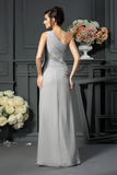 Promfast Elegant A-Line Grey One Shoulder Sleeveless Beads Slit Chiffon Mother of the Bride Dresses HZ0527