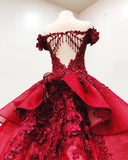 Charming Red Ball Appliques Gown Prom Dress With Beads, Quinceanera Dresses HZ0527