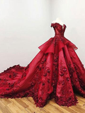 Charming Red Ball Appliques Gown Prom Dress With Beads, Quinceanera Dresses HZ0527