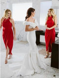 Sheath Cowl Neck Hi-Low Red Simple Bridesmaid Dress with Ruched HZ0527
