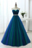 Contrast Colored Sweetheart Rhinestones Beading Sash A Line Long Prom Dresses HZ0527