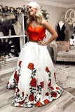 Charming Two Piece A Line Sweetheart Floral Long Prom Dress HZ0527