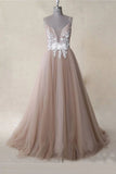 Spaghetti Straps Appliques Tulle A Line Long Prom Dress Formal Evening Dresses HZ0527