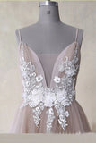 Spaghetti Straps Appliques Tulle A Line Long Prom Dress Formal Evening Dresses HZ0527
