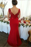 Promfast Red Button Backless Plus Size Mermaid Cap Sleeves V-neck Long Lace Bridesmaid Dresses HZ0527