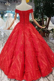 Red Quinceanera Dresses Off The Shoulder Lace Up Back Appliques Beads HZ0527
