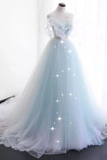 Promfast Stunning A Line Scoop Ruffles Mint Green Tulle Prom Party Dress With Appliques HZ0527