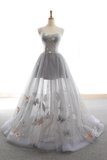 Promfast Grey Sweet Star Maxi Tulle A Line Lace Up Prom Dress HZ0527