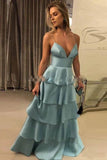 A-line Spaghetti Straps Sleeveless Layers Long Prom Dresses HZ0527