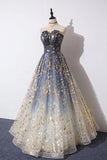 Unique A Line Strapless Ombre Long Prom Dress Stunning Party Dresses HZ0527