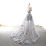 Promfast Grey Sweet Star Maxi Tulle A Line Lace Up Prom Dress HZ0527