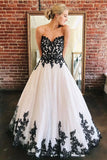 A Line Sweetheart Long Elegant Prom Dress With Black Lace Appliques HZ0527