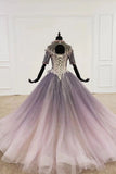 Sparkly Ball Gown Half Sleeves Ombre Quinceanera Dresses with Flowers HZ0527
