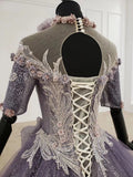 Sparkly Ball Gown Half Sleeves Ombre Quinceanera Dresses with Flowers HZ0527